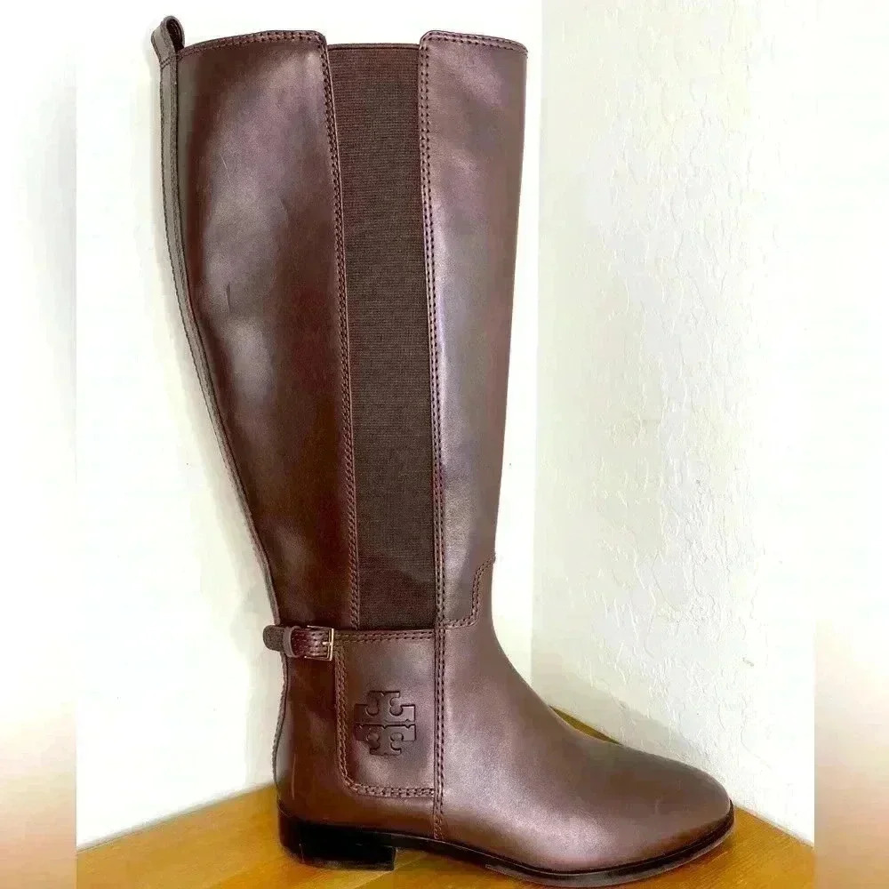 NEW Tory Burch Wyatt Leather Riding Boot in Chocolate Women’s Size 7M